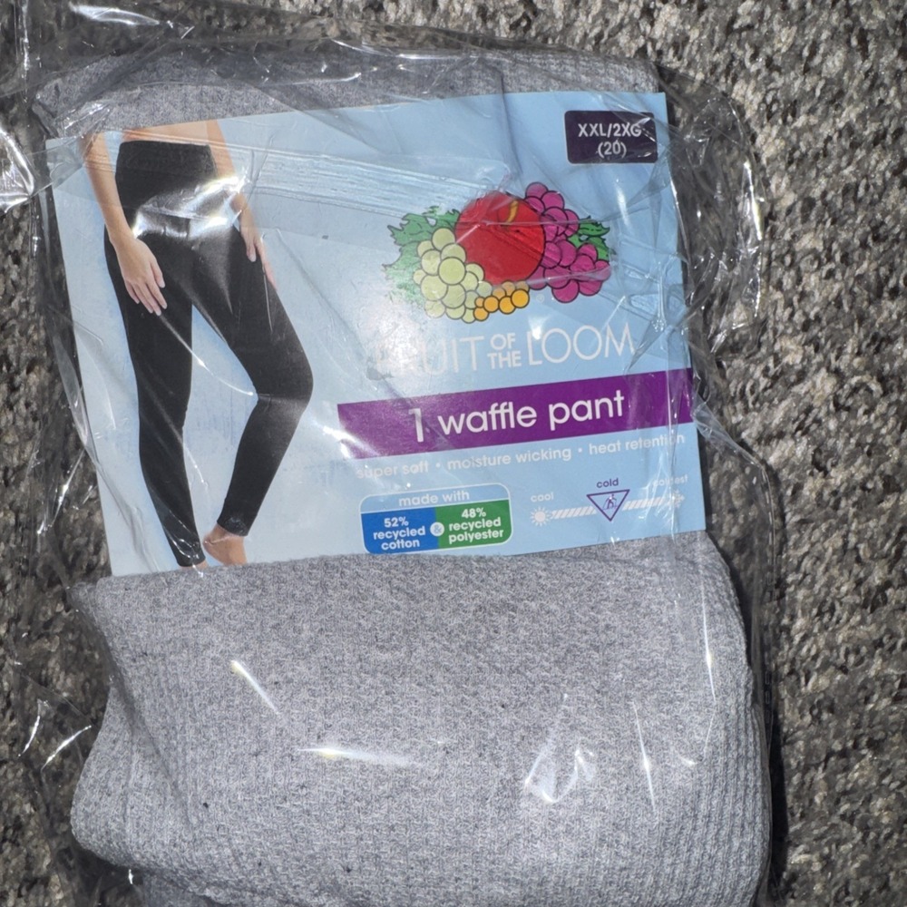 Fruit of the Loom Waffle Pant Womens Thermal Gray Moisture Wicking XXL (20)